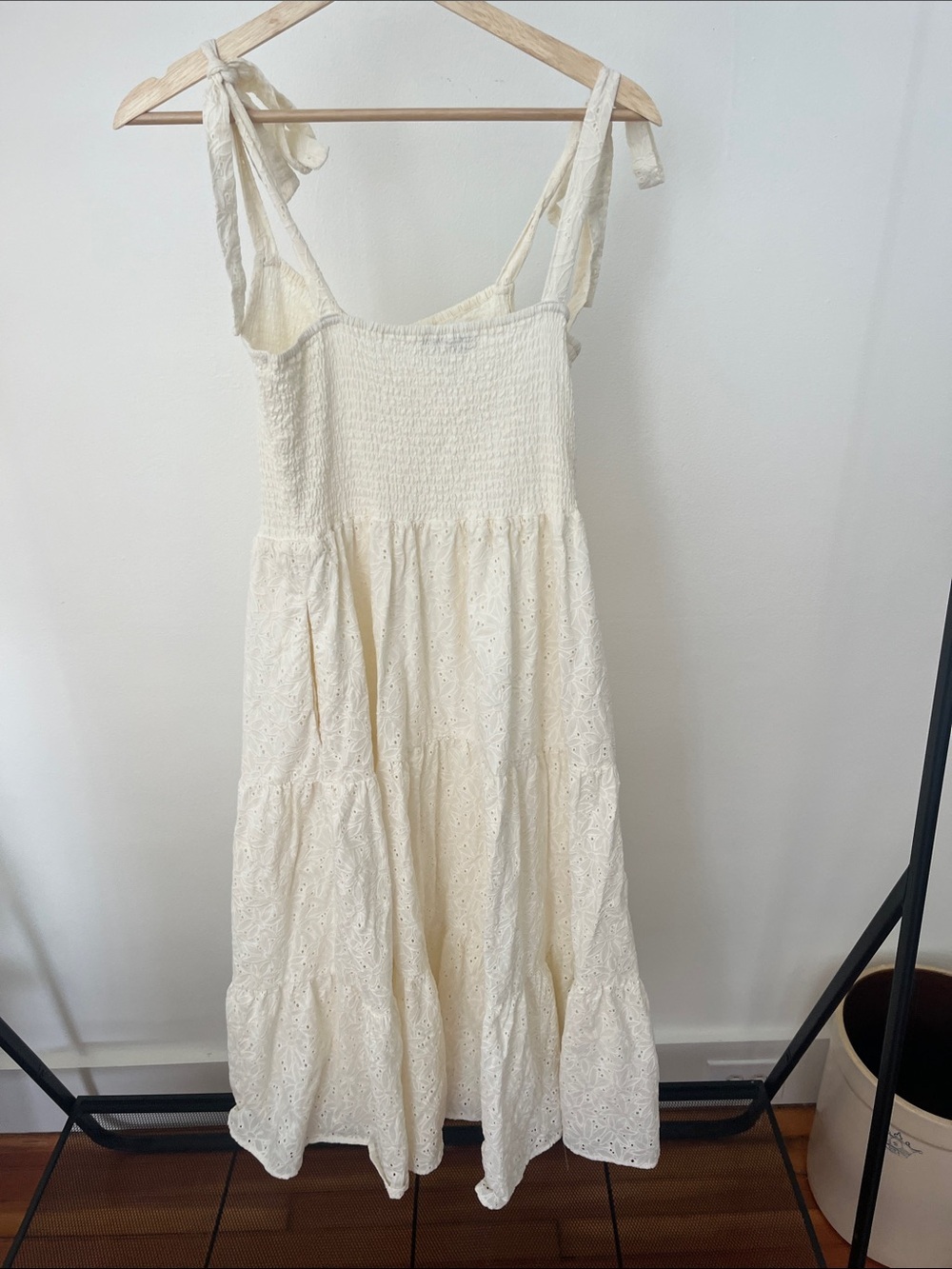 Madewell Eyelet Lucie Tie-Strap Tiered Midi Dress in Cream White - Picture 7 of 8
